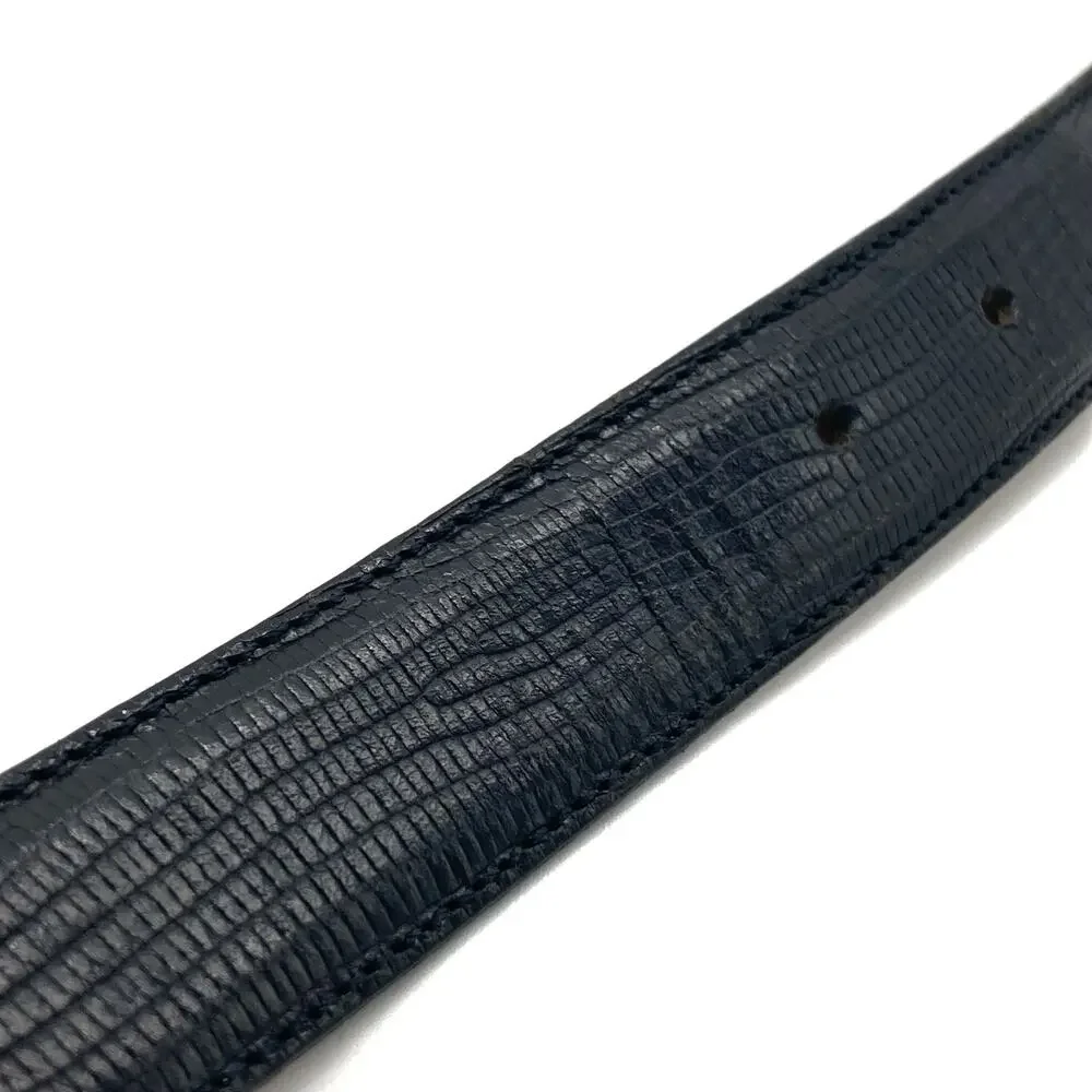 Vintage Italian Black Lizard Embossed Leather Belt Covered Buckle Ralph Lauren